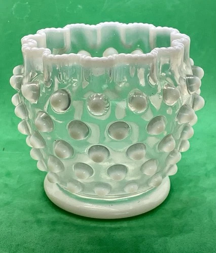 Vtg Fenton Glass Opalescent Hobnail Bowl~Dewdrop Edge Ruffled Rim