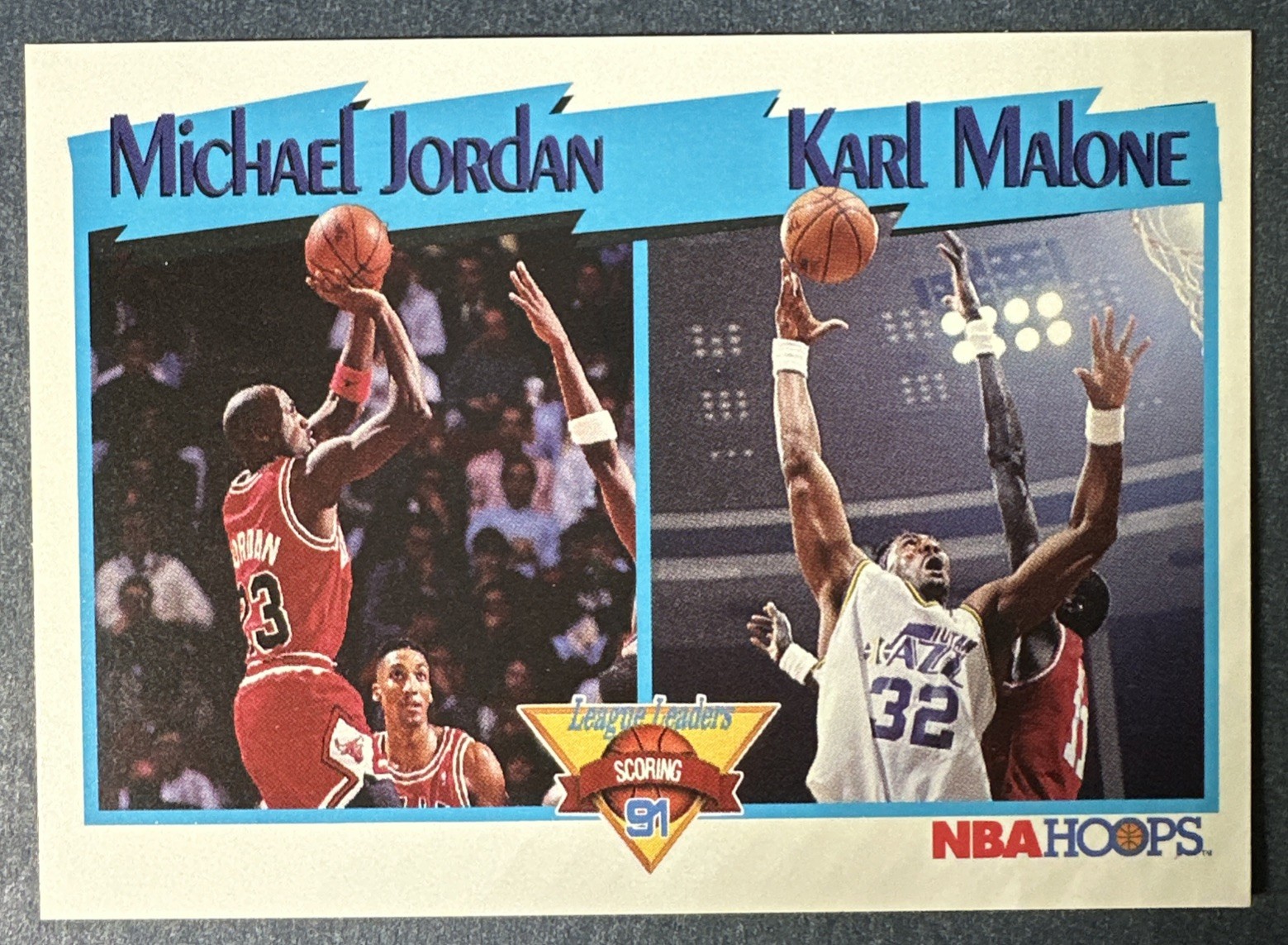 MICHAEL JORDAN KARL MALONE 1991-92 NBA HOOPS CARD #306 Bulls Jazz HOF