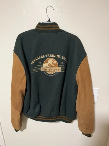 Super Rare VTG 1996 Jurassic Park Black & Yellow Mens L Varsity Jacket - product listing photo