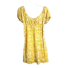 Fashion Nova Small Babydoll Yellow Floral Smocked Milkmaid Dress Cottagecore Y2K