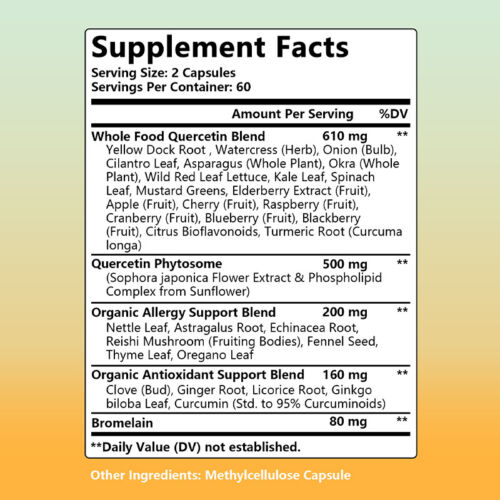 Quercetin 500mg with Bromelain, Bioactive Phytosome, Activated Capsules - Picture 2 of 13