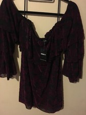 New Forever 21 Contemporary Small Black/Magenta Short Off Shoulder Dress
