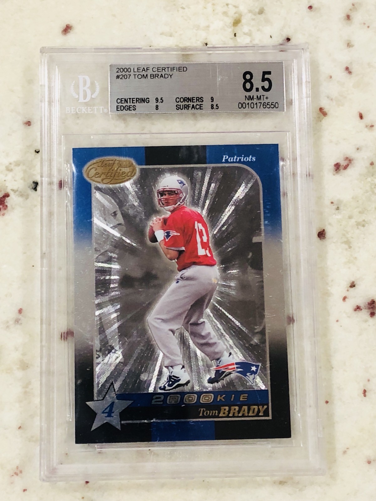 🔥 2000 TOM BRADY LEAF CERTIFIED ROOKIE RC #207 BGS 8.5 SSP 376/1500 BLUE 4 STAR