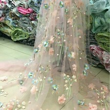 Lace Embroidered Fabric Flower Mesh Tulle Floral Dress Skirt Curtain 3D DIY-