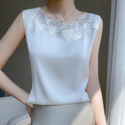 Women's Top Summer Mulberry Silk Vest Lace Real Silk Satin Sleeveless Top