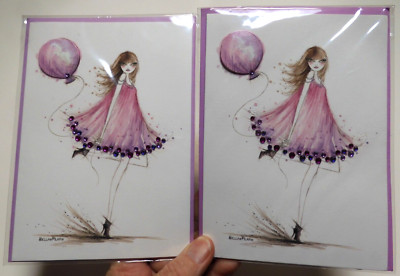 2 Papyrus Cards High Quality BELLA PILAR HAPPY BIRTHDAY GIRL Pink Balloon Jewels