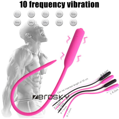 #ad #ad 10 Frequency MALE Silicone Urethral Sounds Penis Urethral Plug Stretcher Dilator $10.06