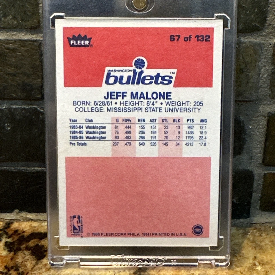 Tarjeta de novato Fleer #67 1986 Jeff Malone Washington Bullets rara perfecta Foto 4 de 4