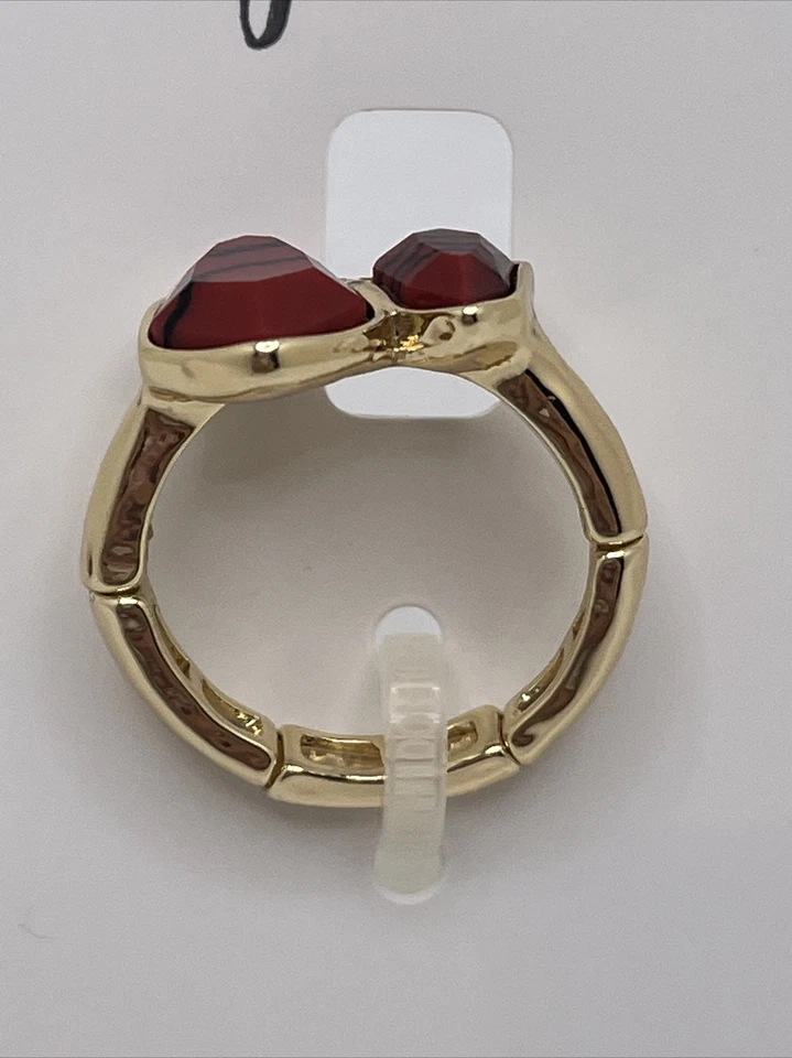 Anillo elástico Style & Co doble piedra tono oro rojo Foto 2 de 4