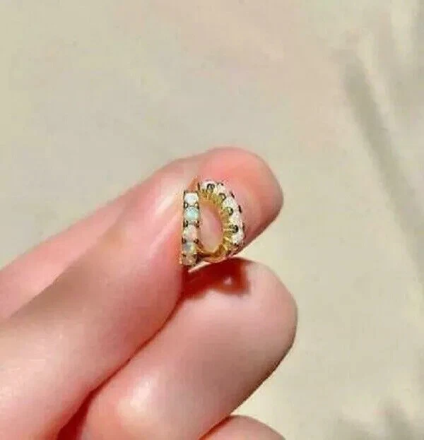 0.20Ct Round Lab Created Fire Opal Women's Hoop Earrings 14K Yellow Gold Plated - Image 3 of 4