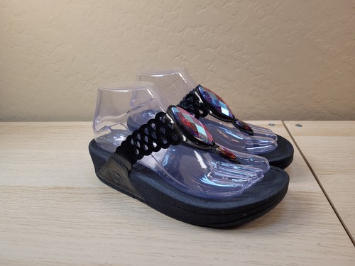 Fit Flop Black Jeweled Casual Slide Thong Sandals Shoes Women's 6
