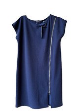 Elie Tahari womens Navy Zip Accent Knit Knee Length Sheath Dress size Large $185