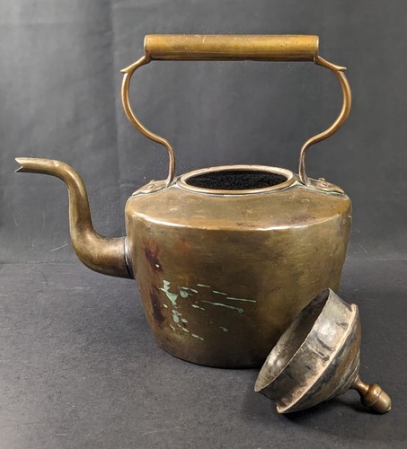 Copper Fireplace Kettle Antique Primitive Swan's Neck Spout Early 19C Large - Picture 6 of 10