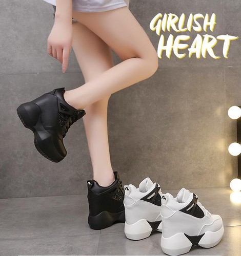Womens Platform Wedge Sneakers Sport Casual Shoes Hidden High Heels Ankle Boots - Foto 5 di 8