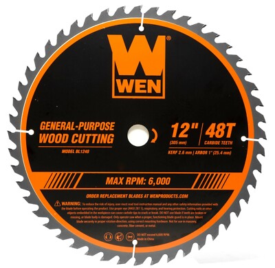 WEN BL1248 12'' 48-Tooth Carbide-Tipped Professional Woodworking Saw Blade