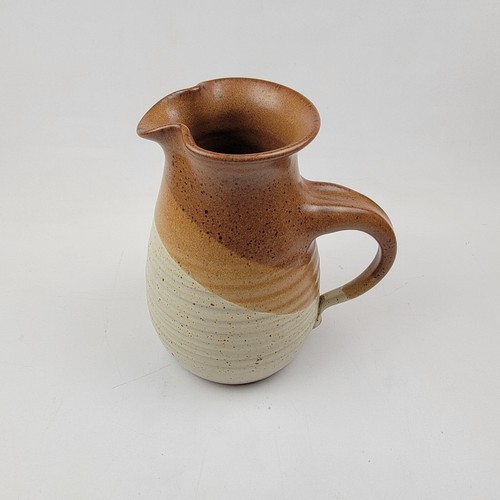 Handmade Orange Beige Jug 5x9 Inches Juice Water Milk Pottery - Picture 2 of 9
