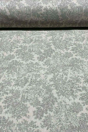Vintage Toile Faded Grey French Cotton Fabric Double Width Curtains Blinds - Picture 2 of 3