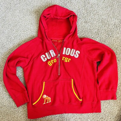 Vintage RARE Y2K Curious George Zip Half Zip Red Hoodie Sweatshirt Size  XS/S