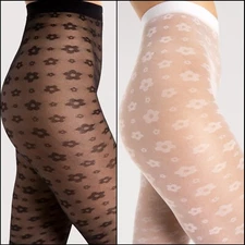 Fiore Footloose tights fantasy sheer mesh floral flower retor pattern 30 Den