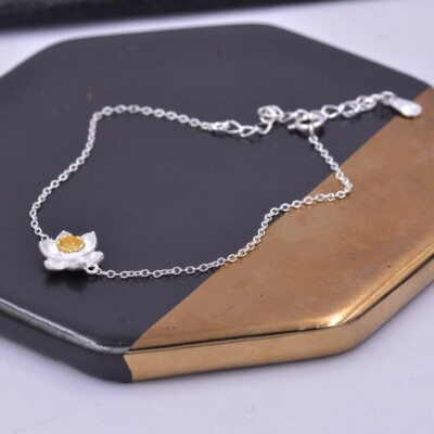 Flower Bracelet Tiny Delicate Daffodil Flower Bracelet Silver Minimalist Jewelry