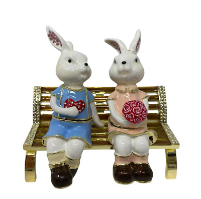 Keren Kopal Bunnies Love sitting Bench Valentine Flowers  Chocolate Trinket  Box