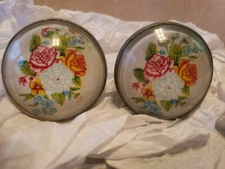 PAIR OF 2 Vintage Bridle Rosettes Floral Theme BRASS BASE 1.75IN
