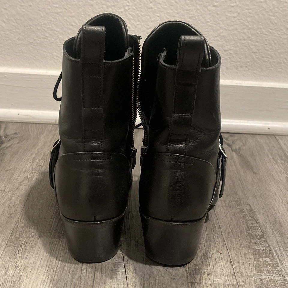 ALLSAINTS KATY 皮革系带 MOTO Combat Chunky 黑色 38 美国 9 点鞋头 — 第 3/4 张图片