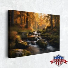 Autumn's Whispering Stream Wall Art, Canvas Print for Home Decor, Art Poster
