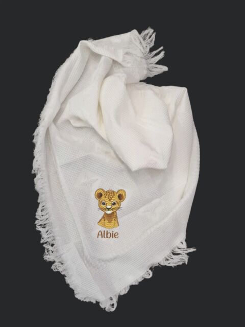 Stunning personalised safari lion shawl blanket gift namesake NEW