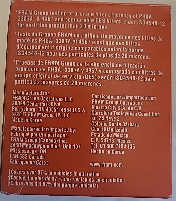 Filtro de aceite Fram CH9641 Extra Guard TODA la protección del vehículo Foto 2 de 4