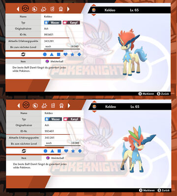 Keldeo Shiny 4DV / non shiny 6DV normal & resolut Form Pokemon Schwert/Schild