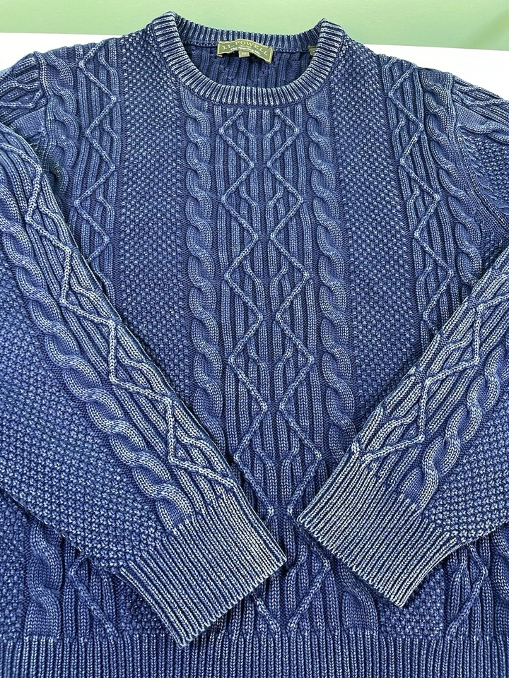 Suéter de pescador de algodón Pima tejido con cable cuello redondo J. L. Powell para hombre talla mediana Foto 4 de 4