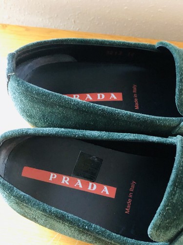 PRADA Signature Hunter Forest Green Suede Leather Slip On Loafers Shoes Size 38 - Picture 7 of 11