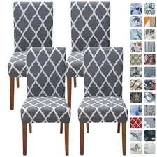 SPRINGRICO Dining Chair Covers Set of 4, Stretch Spandex Slipcover, Gray GEO