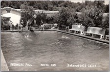 BAKERSFIELD, California Real Photo RPPC Postcard "MOTEL INN" Pool Scene c1940s