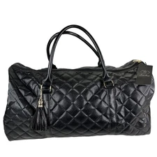 Luna Bags Quilted Duffle Bag Black Goldtone Hardware Pocket New
