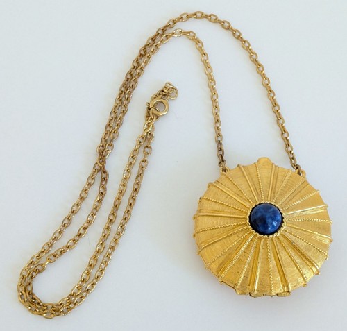 Vintage Estee Lauder Solid Perfume Compact Pendant Empire Necklace 1970’s