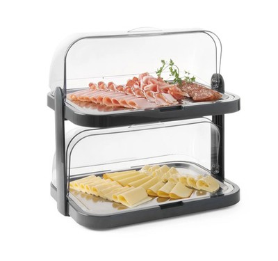 Rolltop-Kühldisplay Transparent - doppel inkl. 4 Kühlelemente + Edelstahltablett