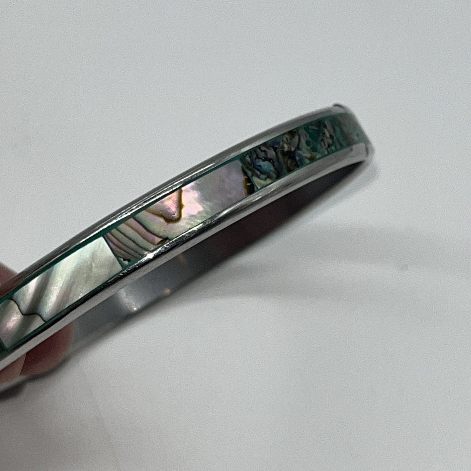 Abalone Shell Inlay Silver Tone Bangle Bracelet J… - image 3