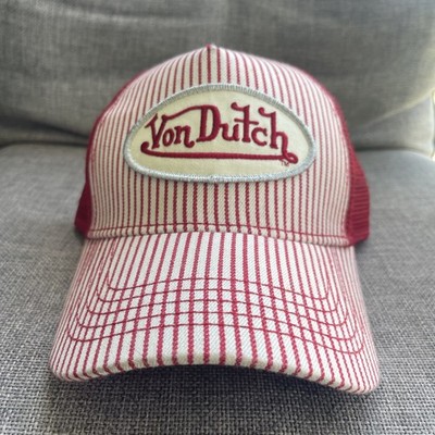 Von Dutch Trucker Hat Red White Striped Kustom Kulture Adjustable Snapback Cap