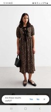 New Look Leopard Print Tie Detail Puff Sleeve Crinkled Midi Dress Size 14 16 18