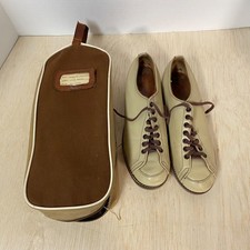 Vintage Women's Bowling Shoes Size 4B With Bag Cream Leather 10" Long Unbranded