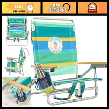 5-Position Lay Flat Beach Chair - Pineapple Stripe, Portable Outdoor Seating, Ad