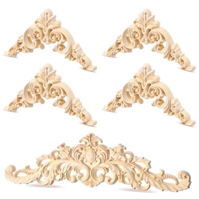 Wood Carved Unpainted Wooden Appliques Onlays Furniture Decorative Pieces