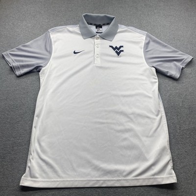 Nike Shirt Mens Medium Polo Short Sleeve White Dri Fit WV Mountaineers Logo