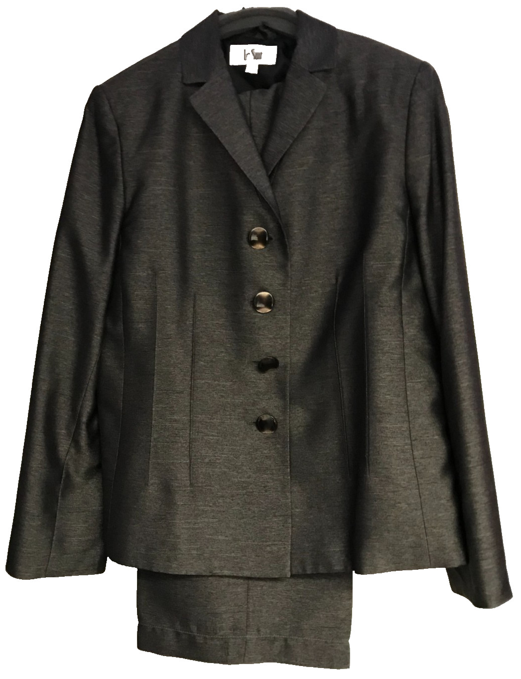 Le Suit Polyester Pant Suit Sz 16 Lined Silver Gray 2 Piece Shiny 38W x 28I