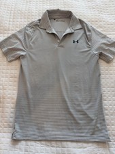 Under Armour Shirt Mens Small White Gray Polo Sport Heat Gear Golf Collar