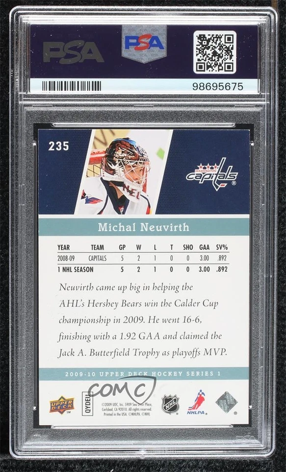 2009-10 Upper Deck Young Guns HG Glossy /10 Michal Neuvirth #235 PSA 8 Rookie RC - Image 2 of 2