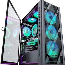 ATX PC Gehäuse Pre-Install 6 PWM ARGB Lüfter, Polygonal Mesh Computer Gaming ...