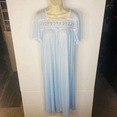 Vtg Classic Elements Nightgown Blue Floral Pajamas Cottagecore Granny Lace Sz M
